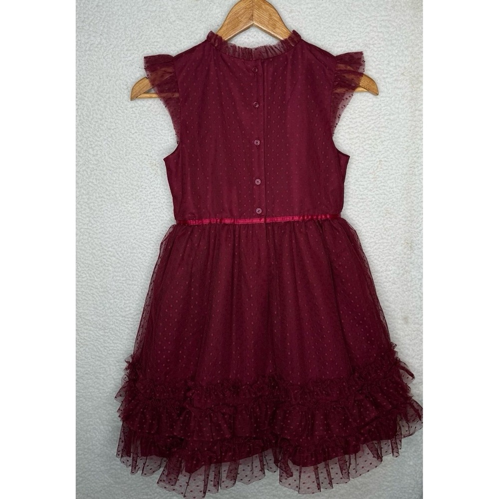 Janie and Jack Deep Burgundy Dot Tull Mesh Dress Ruffle Hem Girls Sz 12 NWT - Picture 10 of 10